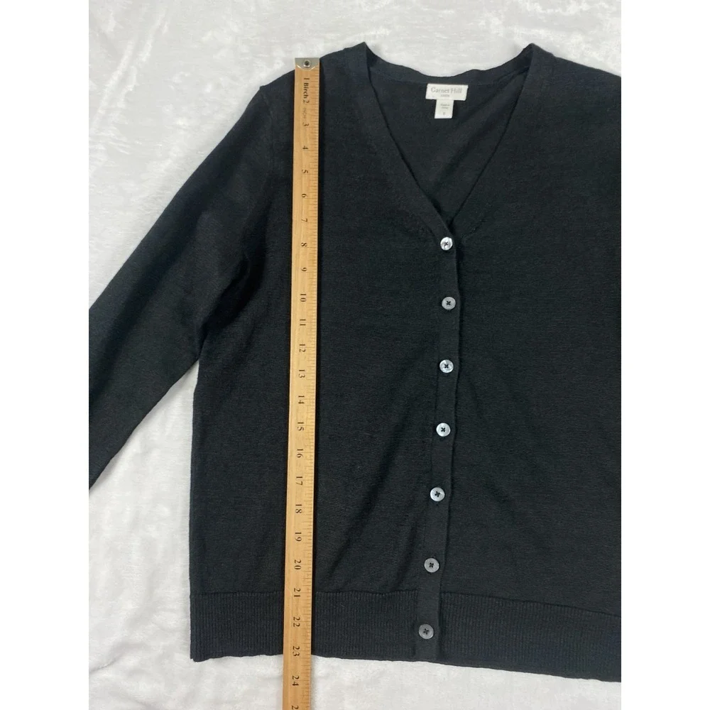 Garnet Hill 100% Linen Knit Cardigan Sweater Women Sz S Black Coastal Minimalist - Picture 2 of 13